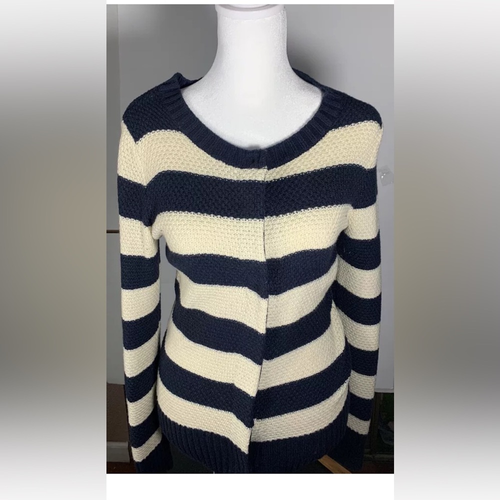 Gap Women’s Sz XS Blue & White Striped Cable Knit Cardigan Button Up Sweater